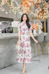Orange Collar Floral Print Half Sleeves Mid-Length Dresses